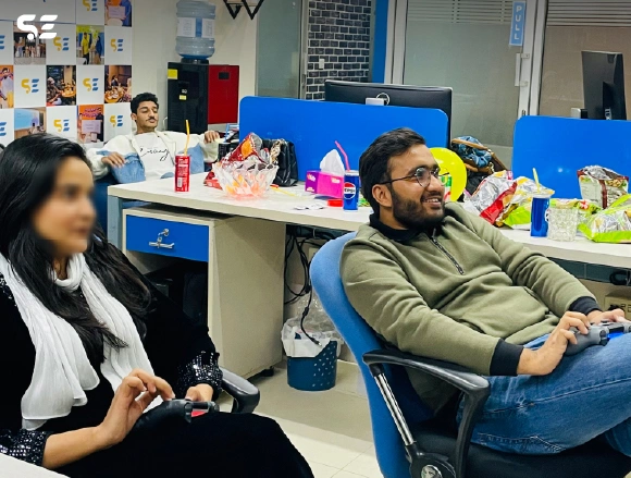 Employees playing video games